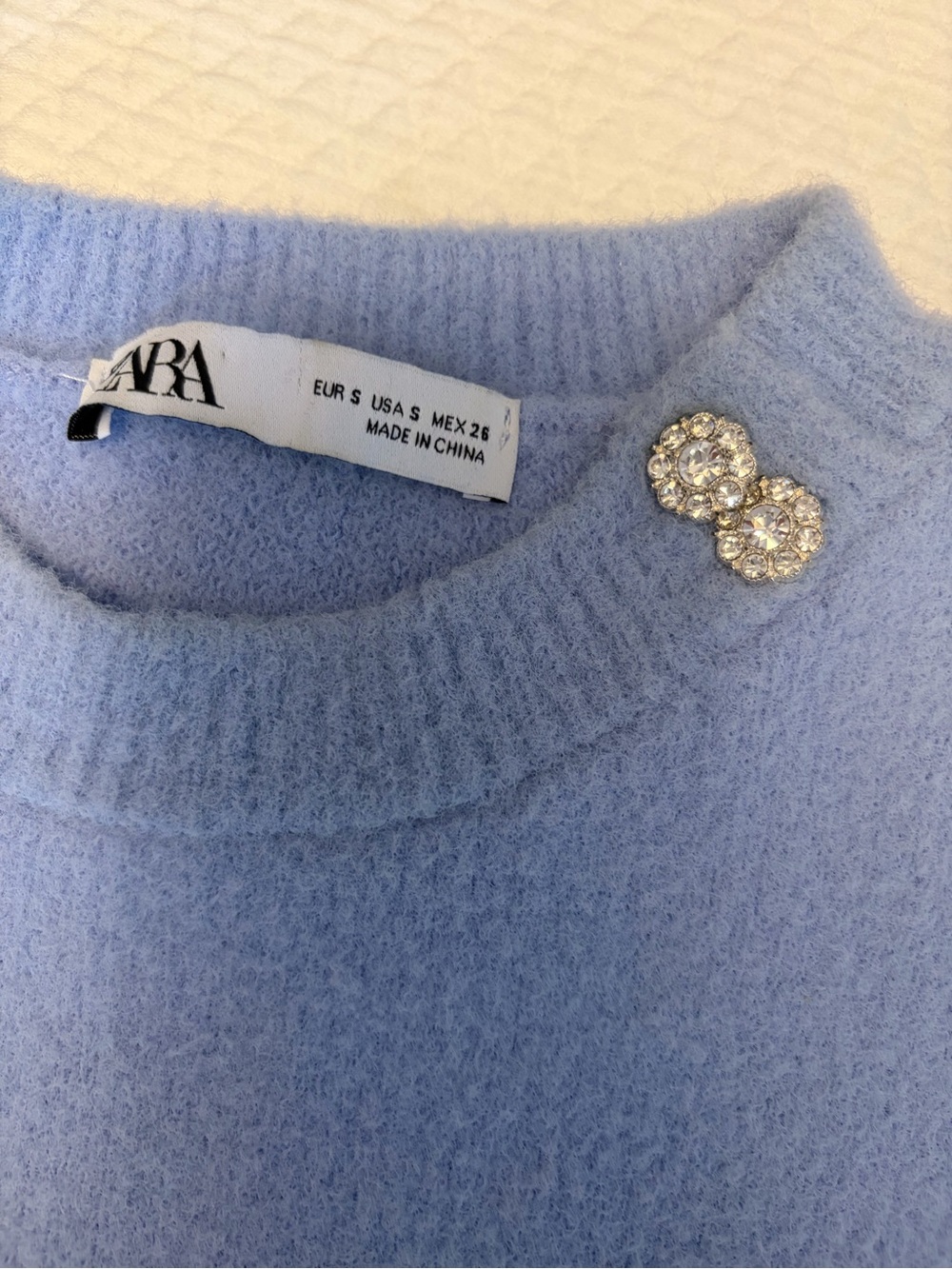 ZARA Light Blue Rhinestone Sweater - Picture 2 of 6